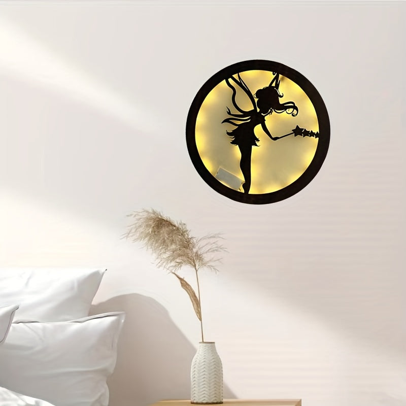 LED Lamp Carving Fairy Tale Story Shape Retro Wooden Hanging Plate