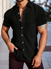 Men's Solid Short Sleeve Button Up Shirt