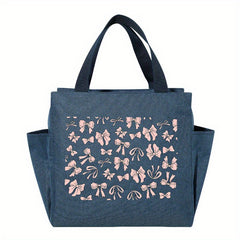 Pink Ribbon Insulated Lunch Bag Thick Cooler Box Canvas Portable Tote Women's