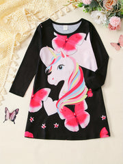 Unicorn Tee Dress Toddler Girls Long Sleeve Party Nightgown