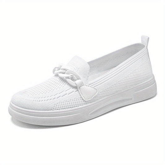 Women's Knitted Sock Shoes Chain Slip On Flat Shoes