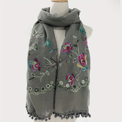 Vintage Flower Embroidery Scarf Boho Shawl Windproof Wrap