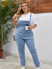Women's Plus Button Flap Detail Denim Overalls