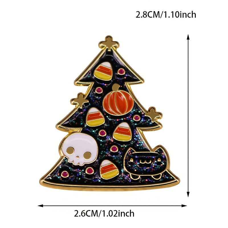 Christmas Tree Glittering Pin Pumpkin Candy Ghost Cat Brooch Halloween