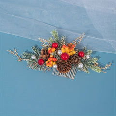 Girl's Pine Cone Hair Comb with Faux Pearl Flower Hairpin