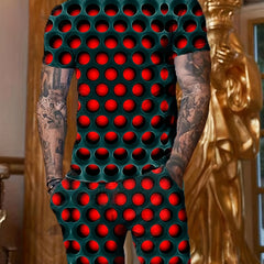Men's 3D Holes Graphic T-shirt & Breathable Shorts Set