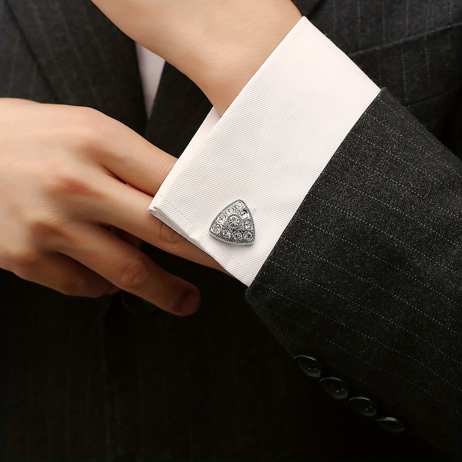 2pcs Triangle Crystal Cufflinks Closure Buckle For Men