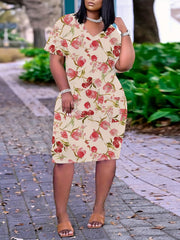 Casual Dress Women's Plus Floral Print Short Sleeve V Neck Dress