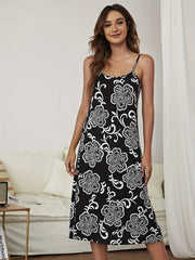Flower Print Slip Nightdress Backless Sleep Dress