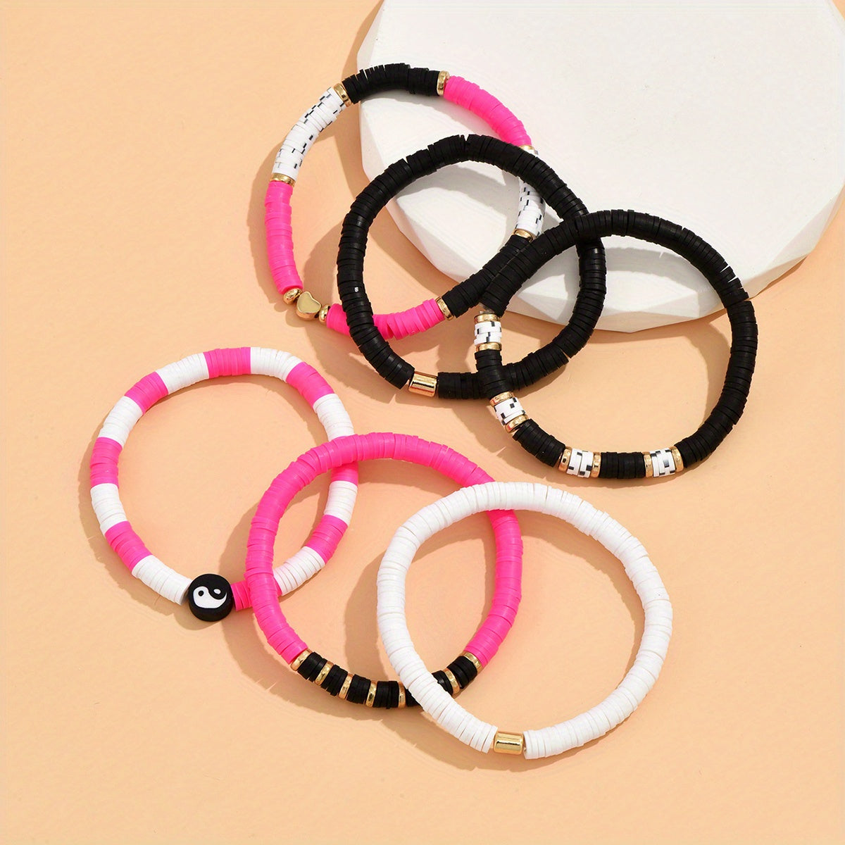 6 Pcs Soft Pottery Beaded Bracelet Set for Summer Beach