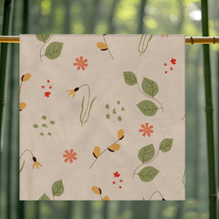 Floral Square Scarf with Green Leaves & Orange Flowers