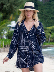 Lapel Button Front Beach Cover Up Shirt Long Sleeve Soft Sun Protection