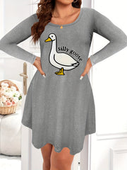 Nightdress Women's Plus Goose & Letter Print Long Sleeve Tee