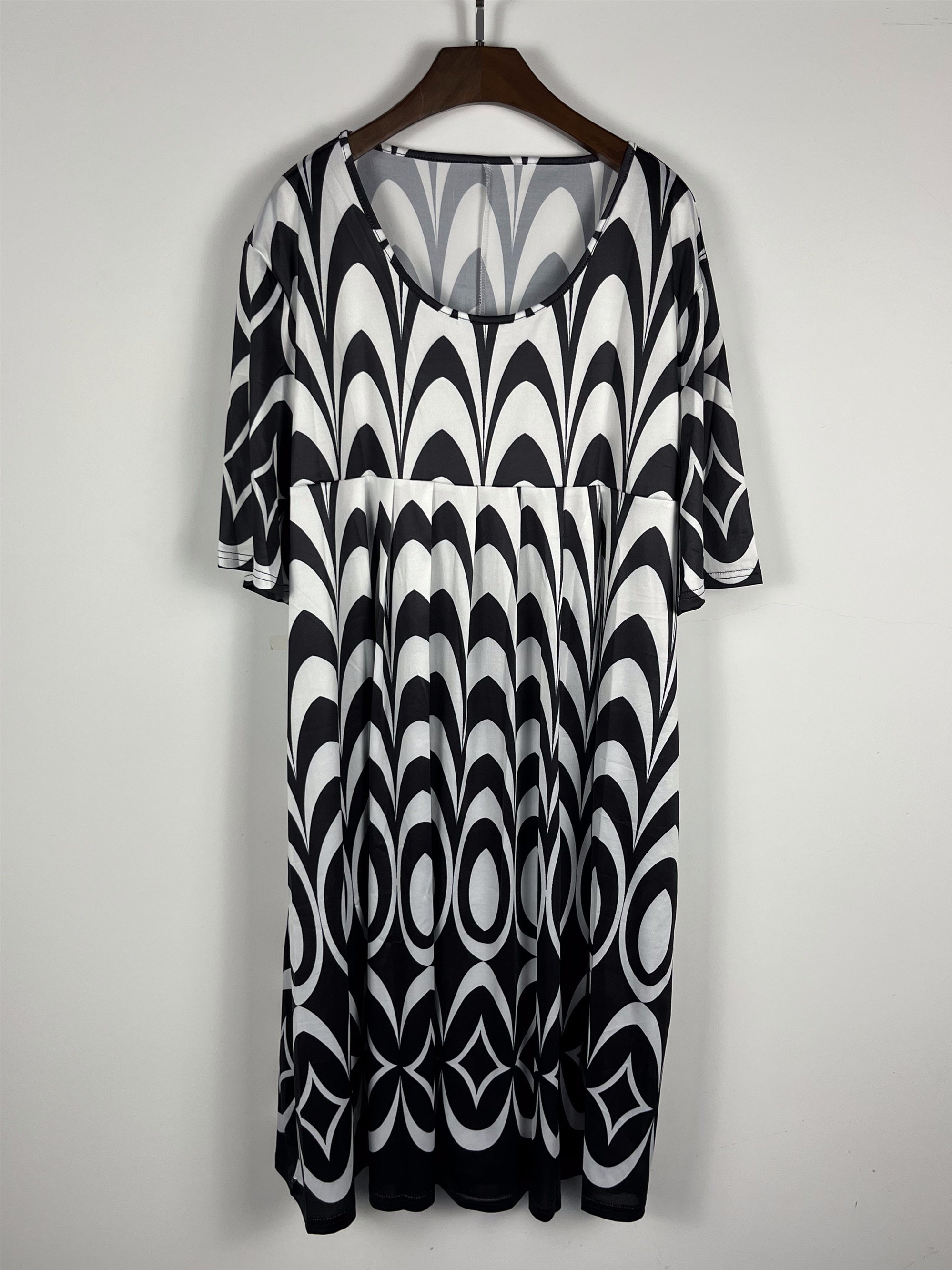 Colorblock Geometric Print Short Sleeve Dress