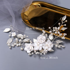 Flower Rhinestone Pearl Wedding Headband Hair Comb
