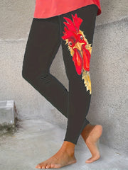 Rooster Print Skinny Leggings Casual Stretchy Leggings Women's Clothing