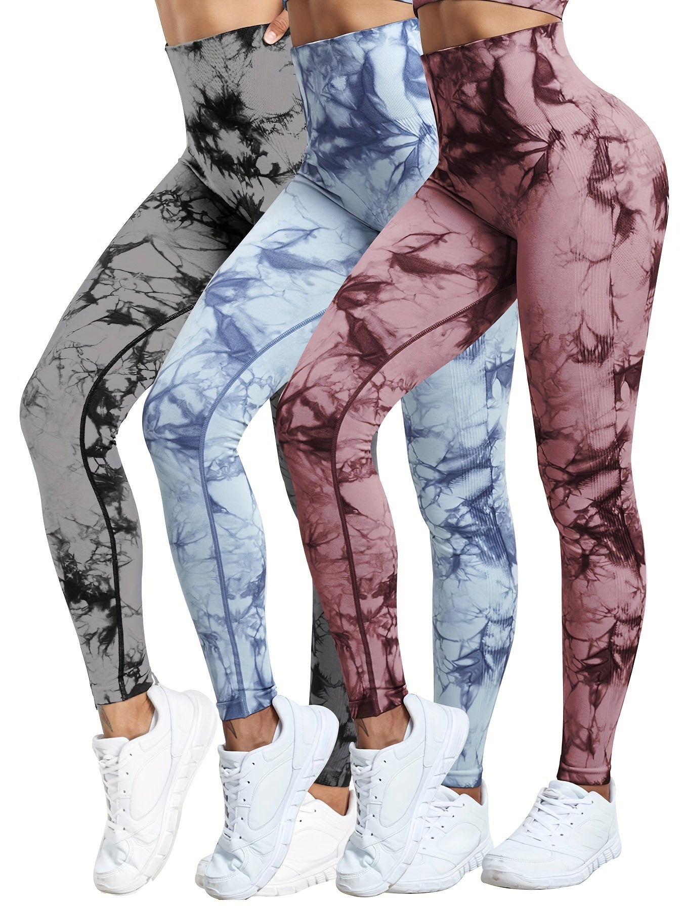 3pcs Tie Dye High Waist Yoga Pants Quick Dry Butt Lifting Leggings