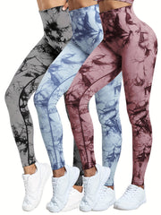 3pcs Tie Dye High Waist Yoga Pants Quick Dry Butt Lifting Leggings