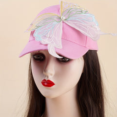 Pink Gradient Butterfly Baseball Cap Y2K Style Sun Hat
