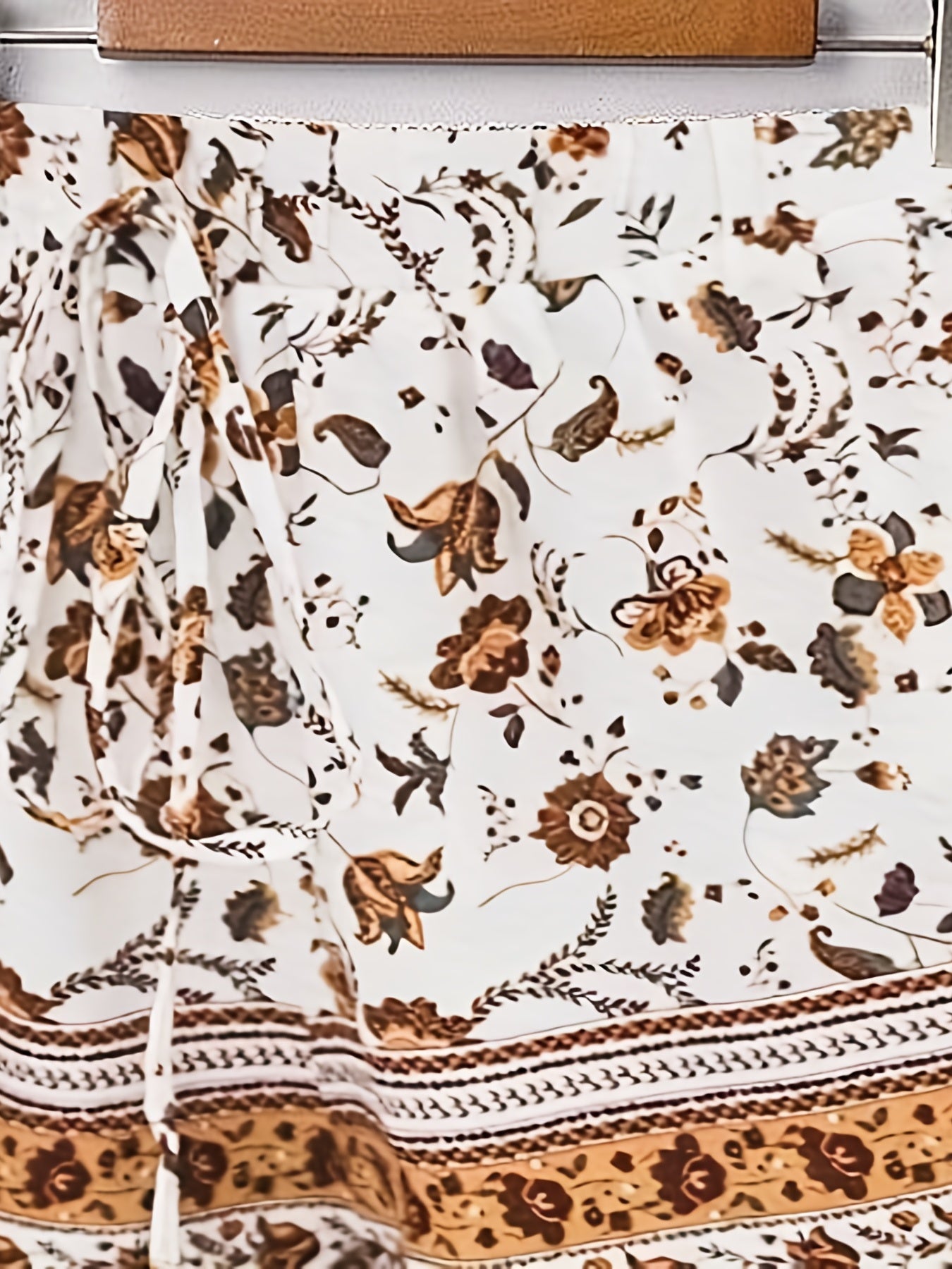 Boho Shorts Retro Floral Stripe Print With Pockets