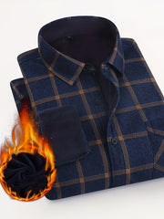 Men's Plaid Fleece Shirt Turndown Collar Long Sleeve Warm Autumn Winter