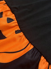 Pumpkin Print Long Sleeve A line Dress With Belt