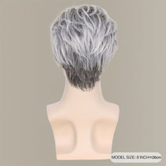 Silver Gray 8 Inch Synthetic Hair Wig With Bangs