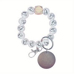 Monogram Printed Wood Bead Bracelet Keychain Horn Cheer Bracelet Alphabet
