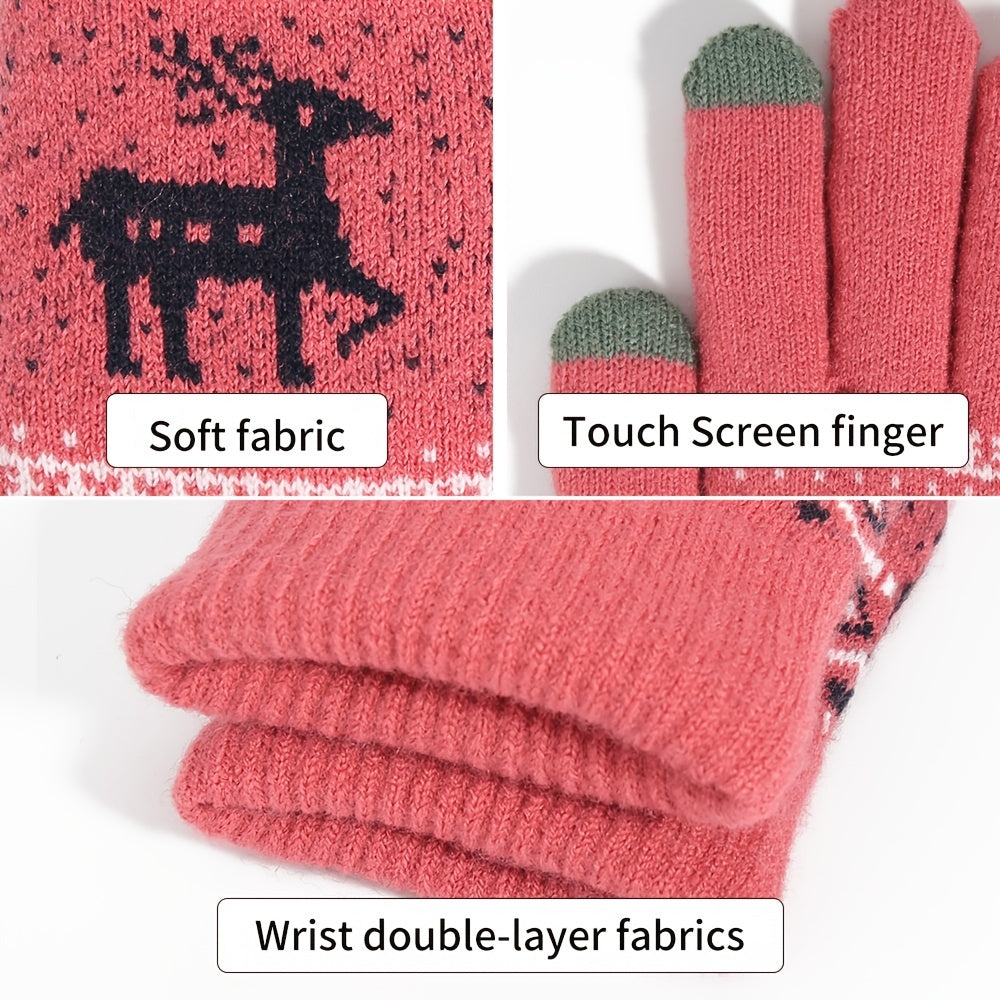 Christmas Elk Winter Double Layered Touch Screen Gloves for Parties & Holi