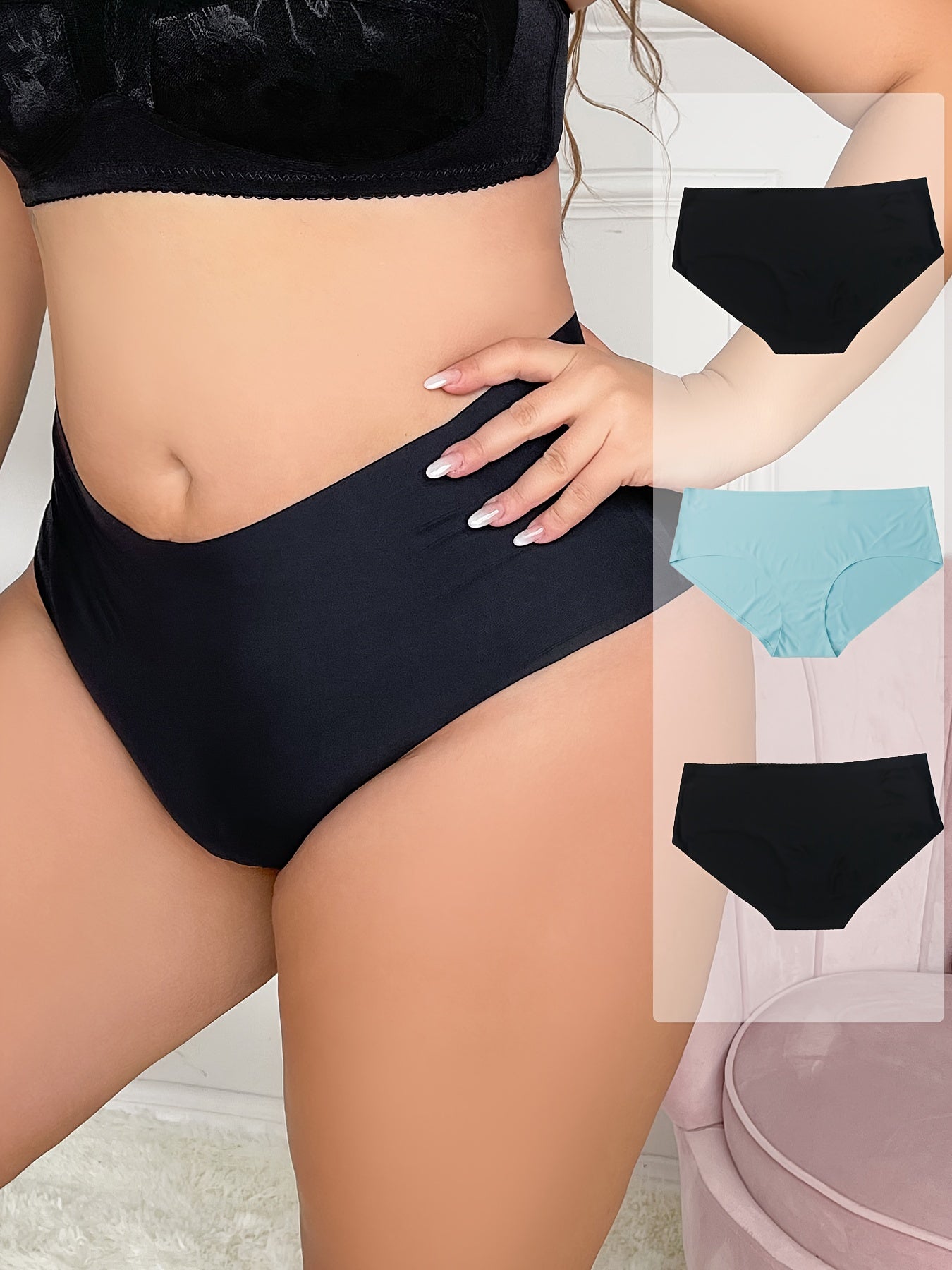 3 Pack Plus Size Seamless High Waisted Panties Set