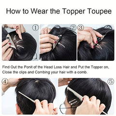 Men's High Top Fade Wig Natural Short Human Hair Toupee Clip