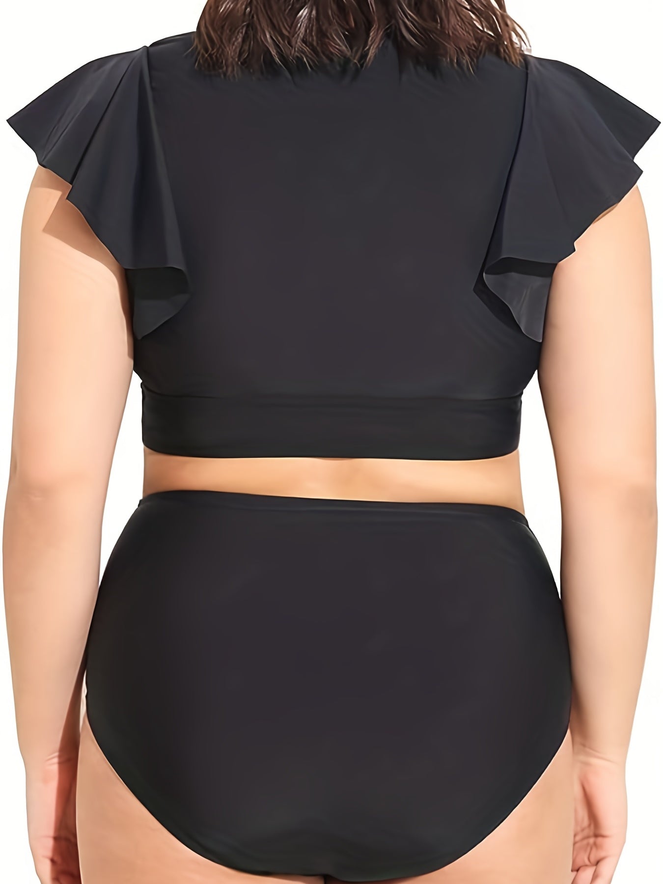 Vacay Tankini Set Solid Warp V Neck Cap Sleeve Crop Top