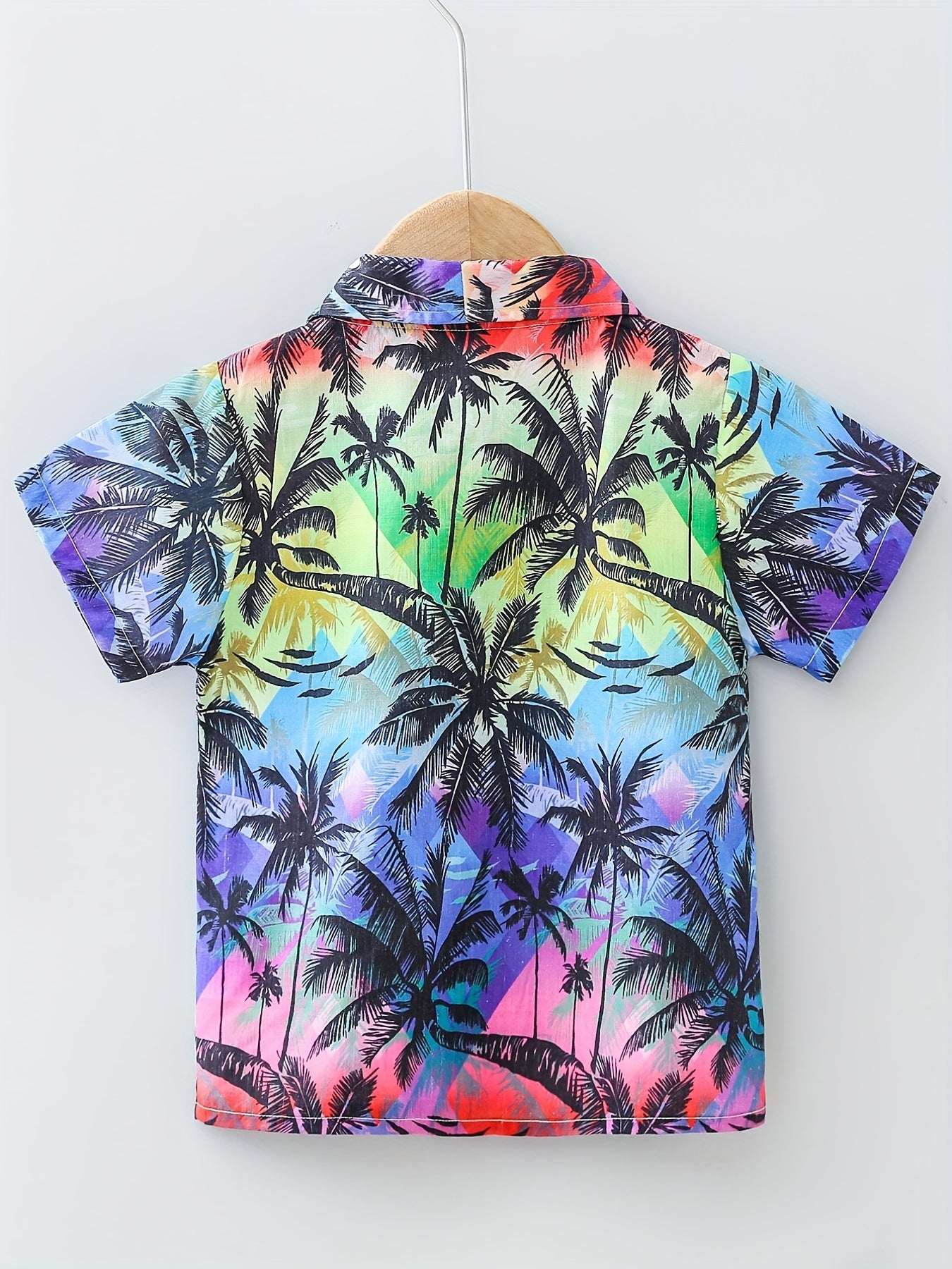 Boys Colorful Flower And Trees Short Sleeve Shirt