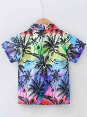 Boys Colorful Flower And Trees Short Sleeve Shirt