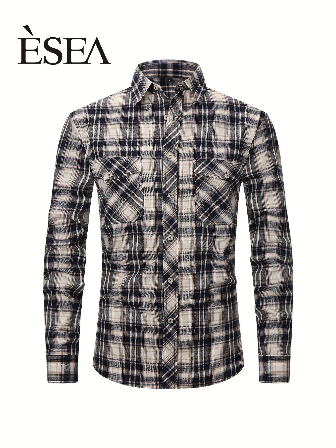 Men's Double Pocket Plaid Shirt for Spring Fall