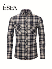 Men's Double Pocket Plaid Shirt for Spring Fall