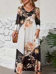 Colorblock Floral Print Maxi Dress