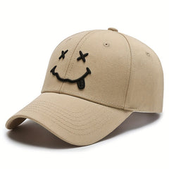 Cotton Embroidery Happy Face Baseball Cap for Couple