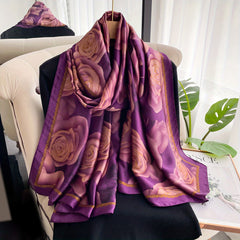 Silk Scarf Female Flower Printed Long Shawl Wrap