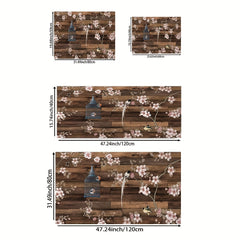 Wooden Striped Area Rug Flower And Bird Pattern Carpet Machine Washable