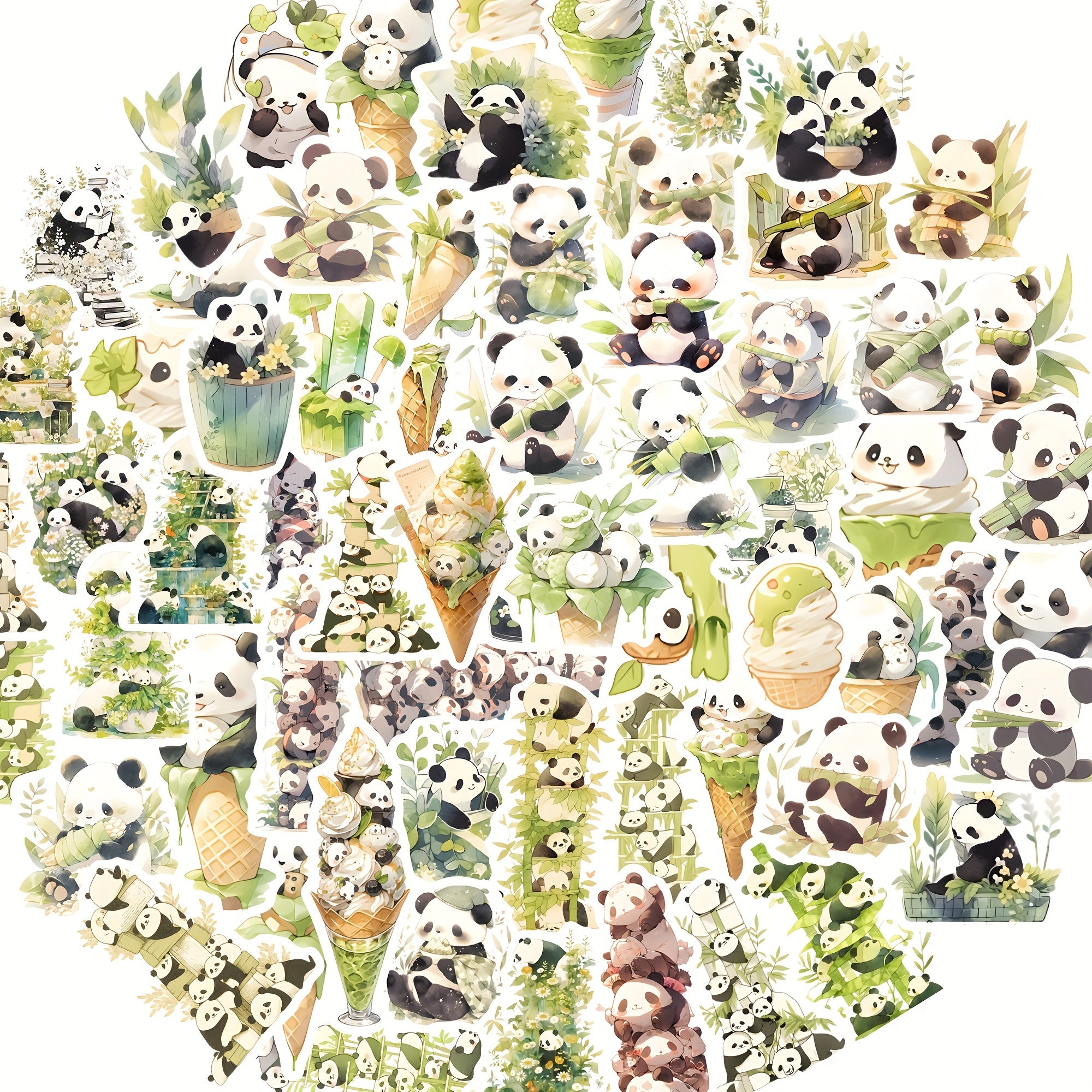 64pcs Pandas Stacking Cartoon Stickers, PVC Waterproof Game Stickers