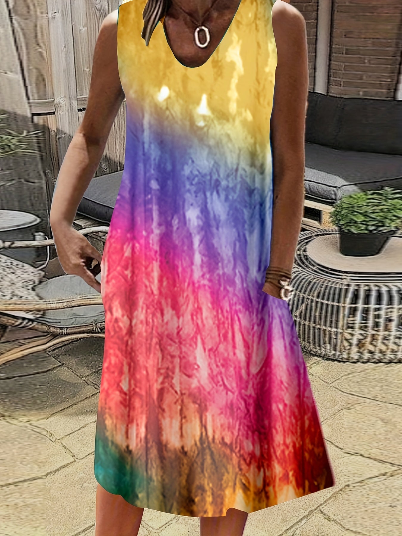 Casual Dress Women's Plus Random Print Round Neck Tank Dress