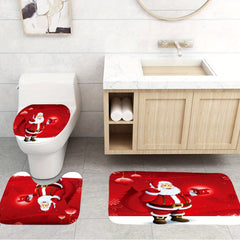 Christmas Shower Curtain Set Winter Santa Claus Tree Snowflake Print