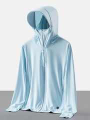 UPF 50 Sun Protection Shirt with Zipper Pockets & Removable Hat Brim