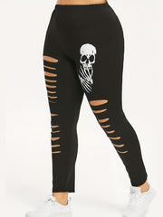 Skull Print Cut Out High Rise Leggings