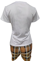 Spring Summer Two piece Set Queen Letter Tee & Plaid Shorts Outfit