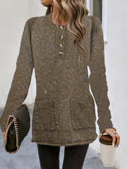 Solid Button Front Pullover Sweater Long Sleeve Casual Fall Winter Women's Cloth
