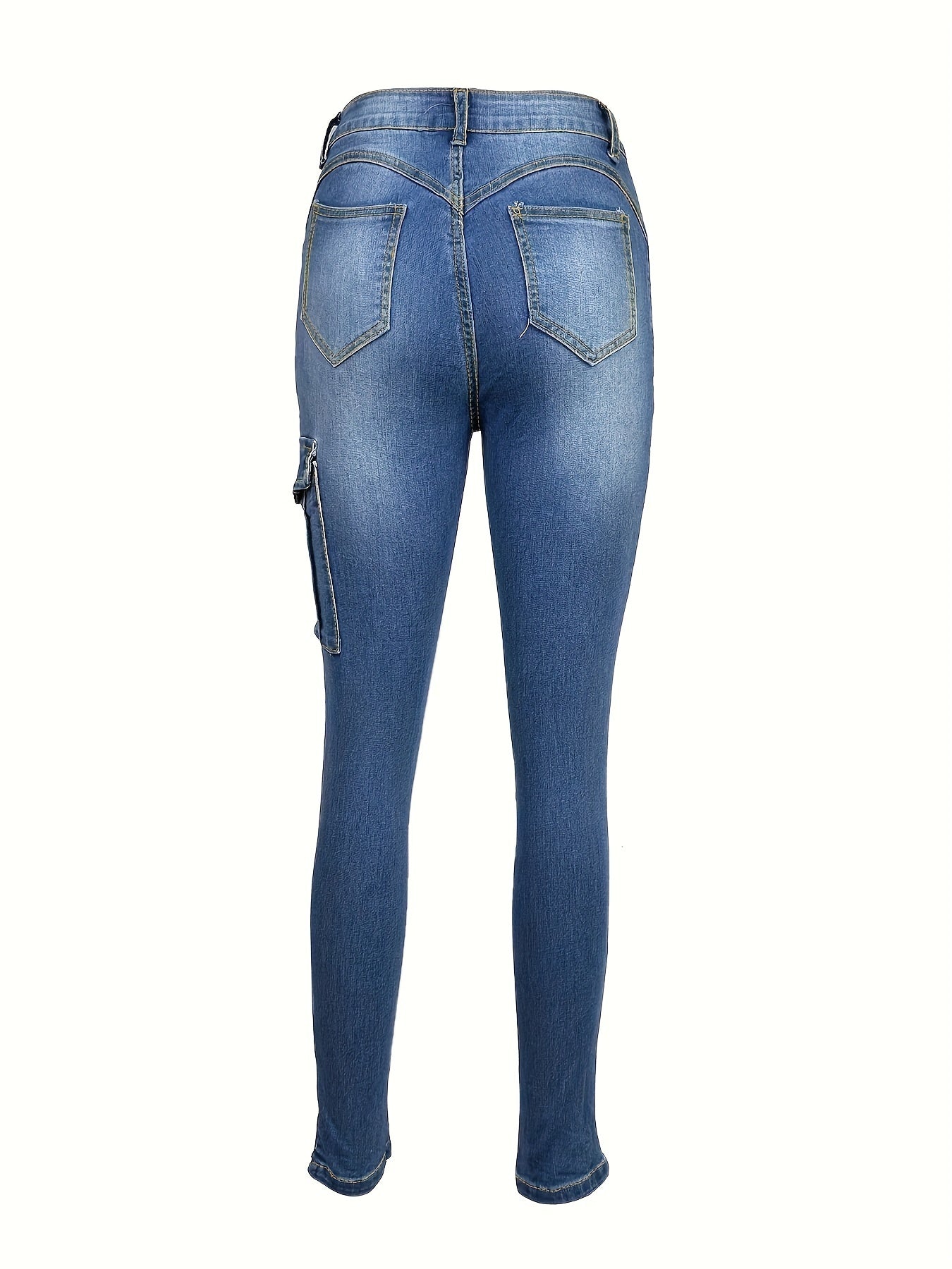 Cargo Pants Slim Fit Mid Stretch Side Zip Casual Skinny Jeans