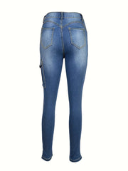 Cargo Pants Slim Fit Mid Stretch Side Zip Casual Skinny Jeans
