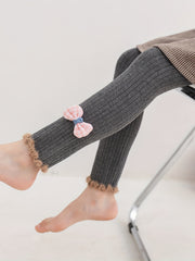 Girls Ruffle Trim Leggings With Bow Comfortable Casual Pants for Kids